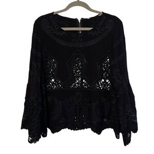 Soft Surroundings Black Crochet Lace Sleeve Arlette Blouse Small .